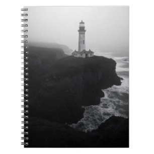 Moody Black White Coastal Lighthouse Notebook