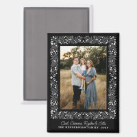 Moody Black White Folk Art Floral Frame and Text