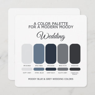 Moody Blue and Grey Wedding Color Palette Card