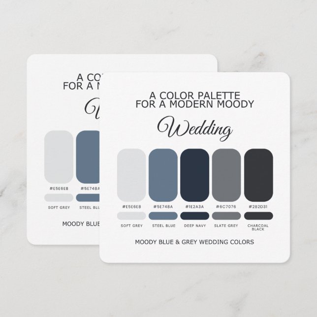 Moody Blue and Grey Wedding Color Palette Card (Front/Back)