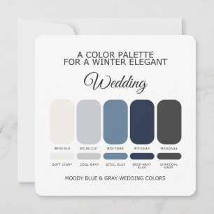 Moody Blue and Grey Wedding Colour Palette Card