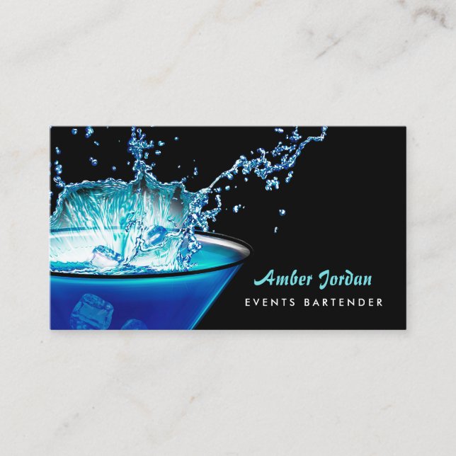 Moody Blue Beverage Splash Edgy Events Bartender Business Card (Front)