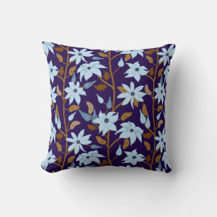 Moody Blue Clematis Trailing Floral Pattern  Cushion