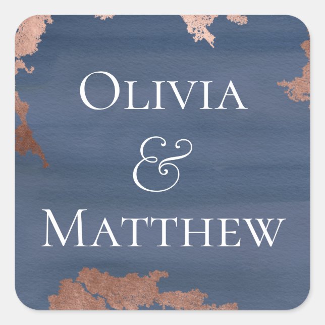 Moody Blue Copper Leaf Personalised Square Sticker (Front)