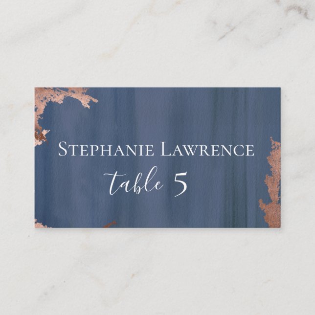 Moody Blue Copper Wedding Place Card (Front)