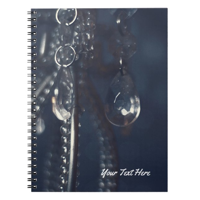 Moody Blue Crystal Elegant Romantic Chic Glam Spiral Notebook (Front)