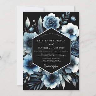 Moody Blue Floral Arch Wedding Invitation