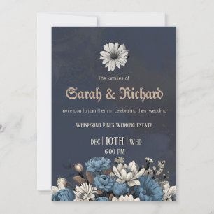 Moody Blue Floral Folded Photo Invite