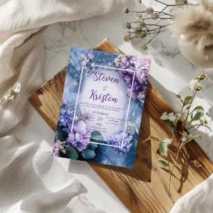 Moody Blue Mauve Lilac Floral Eucalyptus Wedding Invitation
