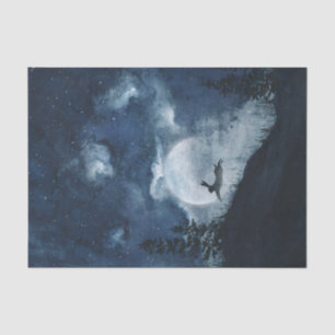 Moody blue night sky hare full moon decoupage tissue paper