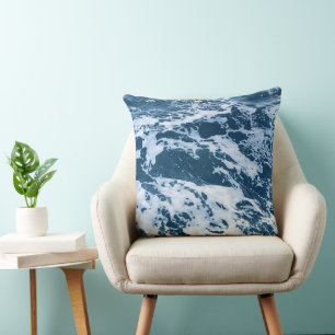 Moody Blue Ocean Waves Cushion