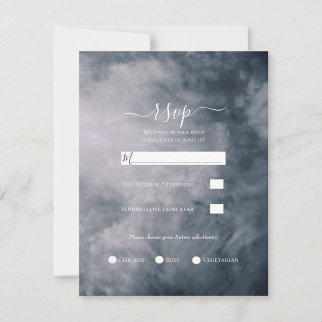 Moody Blue Sky Clouds Celestial Wedding RSVP  Invitation (Front)