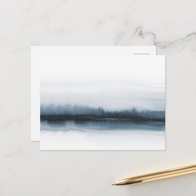 Moody blue watercolor abstract forest overcast sky postcard (Front/Back In Situ)