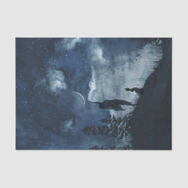 Moody blue watercolor moon goddess decoupage tissue paper (Front)