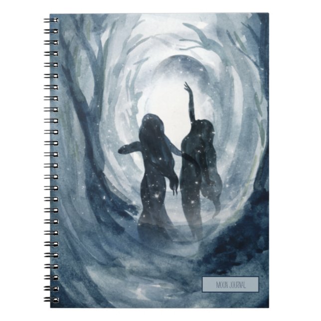 Moody blue watercolor Moon goddesses personalised Notebook (Front)