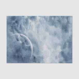 Moody blue watercolor sky stars crescent moon tissue paper