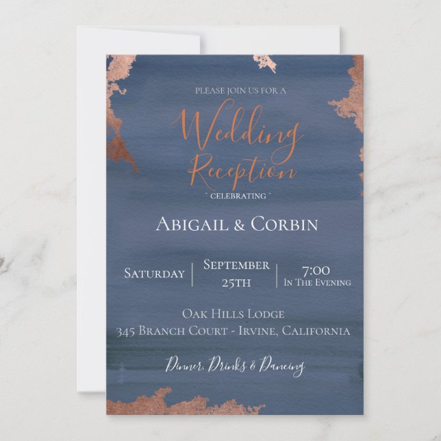 Moody Blue Wedding Reception Invitation (Front)