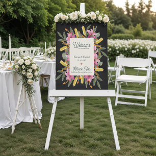 Moody Blush Lily Black Floral Wedding Welcome Sign