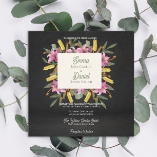 Moody Blush Lily Elegant Romantic Black Wedding Invitation