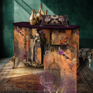 Moody Boho Bird & Birdcage Patchwork Art Tissue Paper