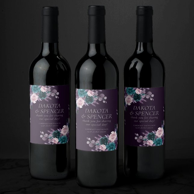 Moody Boho | Dark Eggplant Purple and Teal Favour Wine Label (Creator Uploaded)