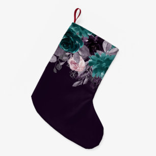 Moody Boho   Dark Eggplant Purple and Teal Floral Small Christmas Stocking