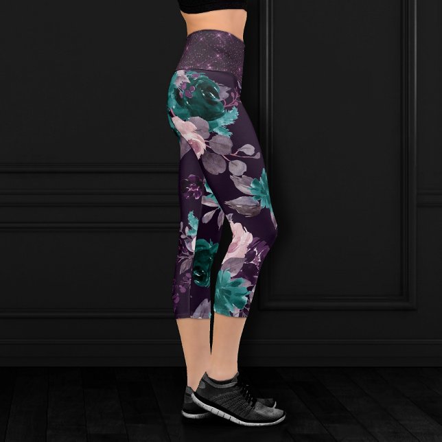 Moody Boho | Dark Eggplant Purple and Teal Shimmer Capri Leggings (Creator Uploaded)