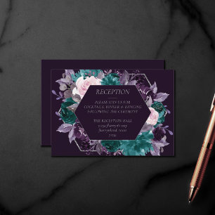 Moody Boho   Dark Eggplant Purple Floral Reception Enclosure Card