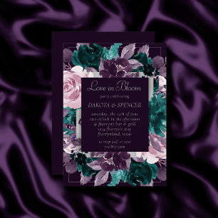 Moody Boho   Dark Eggplant Purple Floral Shower Invitation