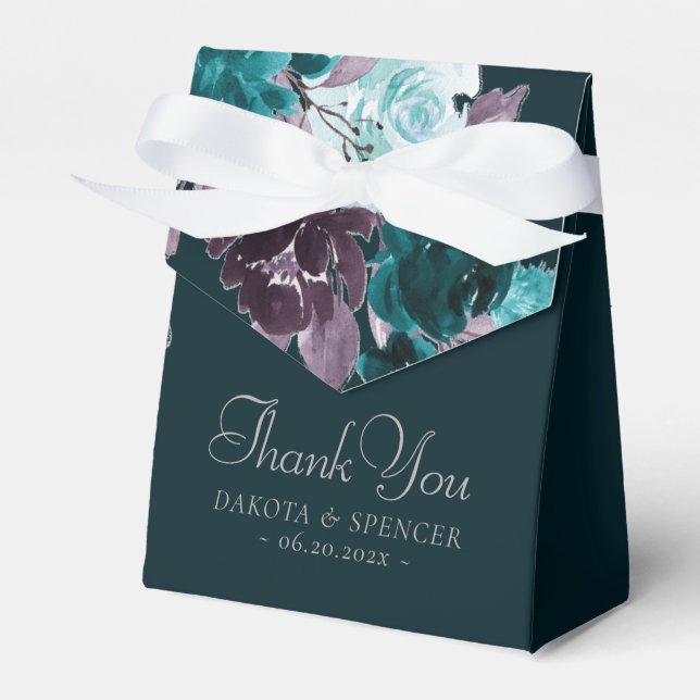 Moody Boho | Deep Teal and Plum Purple Thank You Favour Box (Front Side)