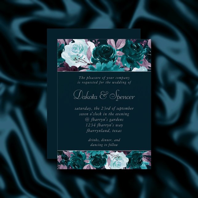Moody Boho | Deep Teal Turquoise Purple Garland Invitation (Creator Uploaded)