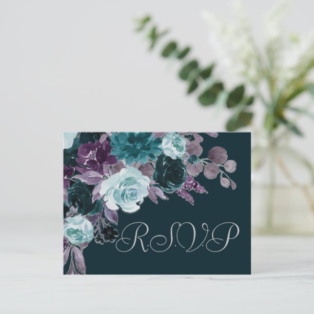 Moody Boho | Deep Teal Turquoise Purple Response Postcard (Standing Front)