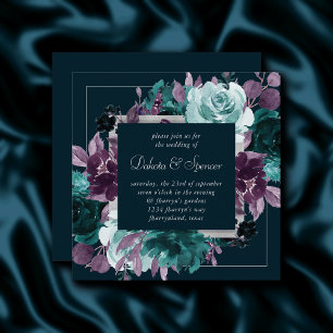 Moody Boho   Deep Teal Turquoise Purple Wreath Invitation