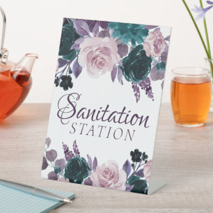 Moody Boho Eggplant and Teal Sanitation Station Pedestal Sign