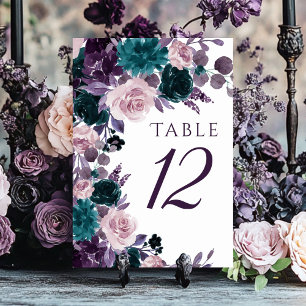 Moody Boho   Eggplant Plum Purple Floral Bouquet Table Number