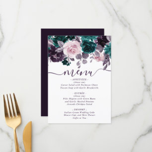 Moody Boho Eggplant Plum Purple Floral Wedding Menu