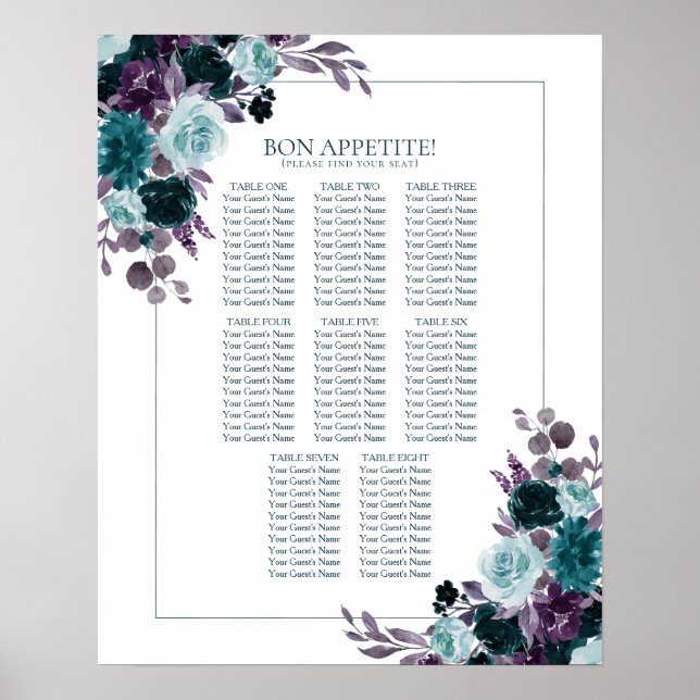 Moody Boho | Eggplant Purple 10 Top Seating Chart (Front)