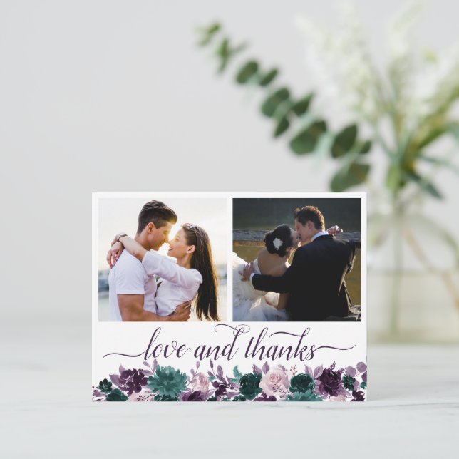 Moody Boho | Eggplant Purple 2 Photo Thank You Postcard (Standing Front)