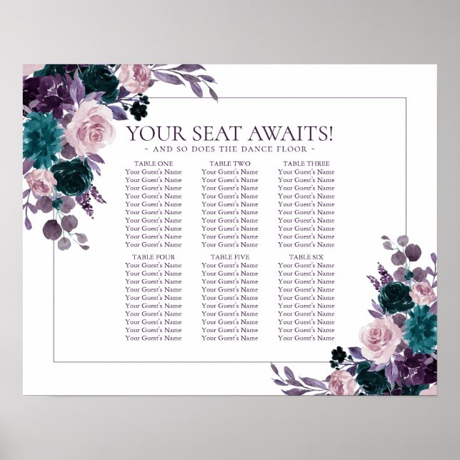 Moody Boho | Eggplant Purple 8 Top Seating Chart (Front)
