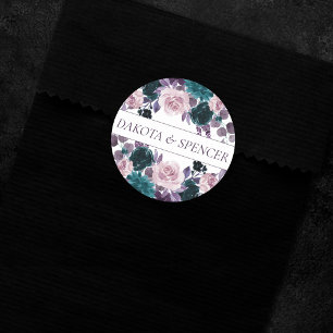 Moody Boho   Eggplant Purple and Teal Bouquets Classic Round Sticker