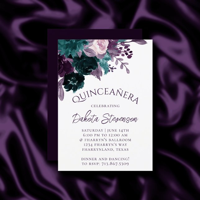Moody Boho | Eggplant Purple and Teal Quinceanera Invitation (Creator Uploaded)
