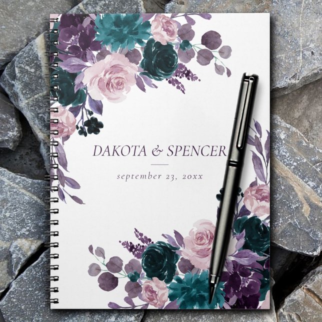 Moody Boho | Eggplant Purple and Teal Rose Bouquet Notebook (Creator Uploaded)