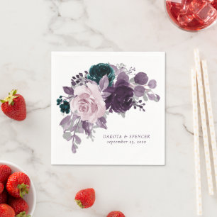 Moody Boho   Eggplant Purple and Teal Rose Custom Napkin
