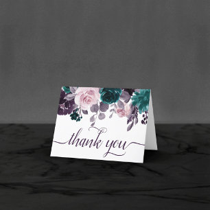 Moody Boho Eggplant Purple and Teal Rose Photo Thank You Card