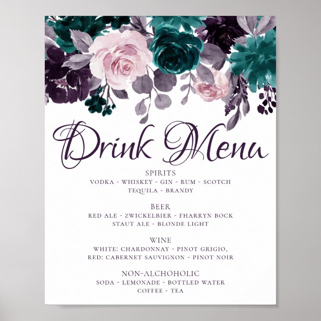 Moody Boho | Eggplant Purple Floral Drink Choice Poster (Front)