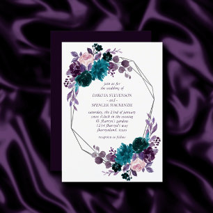Moody Boho Eggplant Purple Floral Geometric Invitation