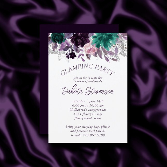 Moody Boho | Eggplant Purple Floral Glamping Party Invitation (Creator Uploaded)