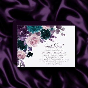 Moody Boho   Eggplant Purple Floral Graduation Invitation