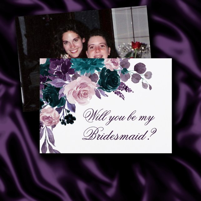 Moody Boho | Eggplant Purple Floral Photo Proposal Invitation (Creator Uploaded)