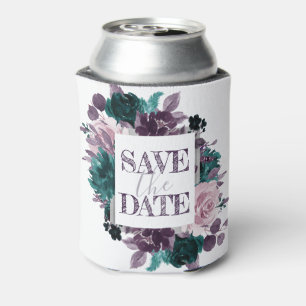 Moody Boho Eggplant Purple Floral Save the Date Can Cooler